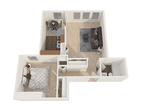 Floor plan for 1 bed, 1 bath, 815 sqft